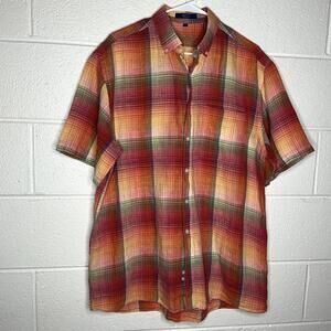 < Alan Flusser Orange Plaid Short Sleeve Button Down >